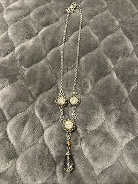 Brighton Silver Necklace with Clear and Amber Crystals